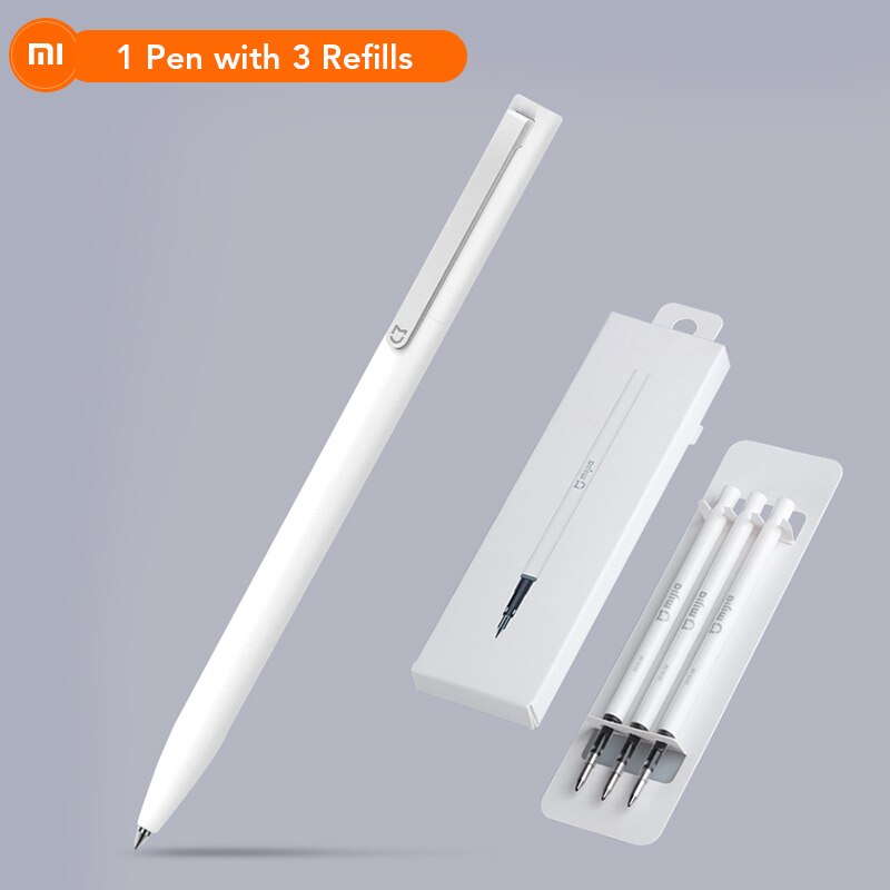 Xiaomi Pen Mijia Pen Sign Pen MI Pen 0.5mm Signing Pen PREMEC Smooth Switzerland Refill MiKuni Japan Ink (Black/Blue) Best: 1 Pen with 3 Refills