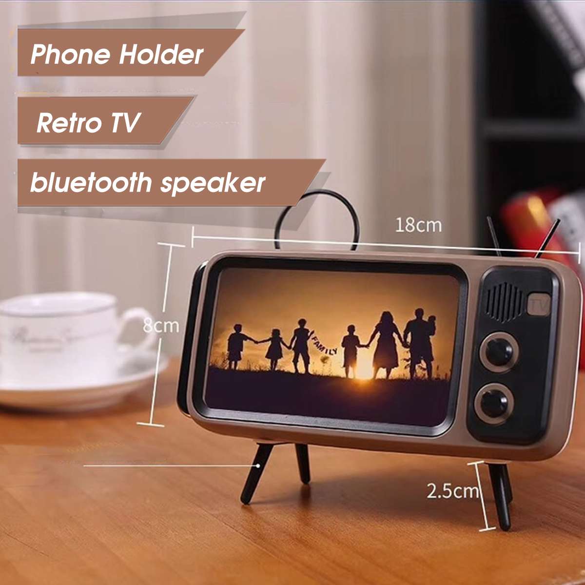 JOYLOVE 3 In 1 Wireless TV Portable Bluetooth Bass Speaker Mobile Phone Holder Stand Speaker Retro Photo Frame