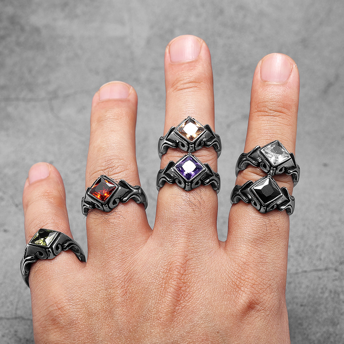 Bagues en acier inoxydable avec pierres précieuses multi-documents pour hommes et femmes, bijoux uniques, luxe, punk, accessoires, , ,