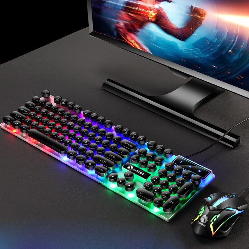 Teclado de ratón Punk impermeable, Combo de teclado Juegos de PC con cable y ratón de 1600DPI, Teclado retroiluminado