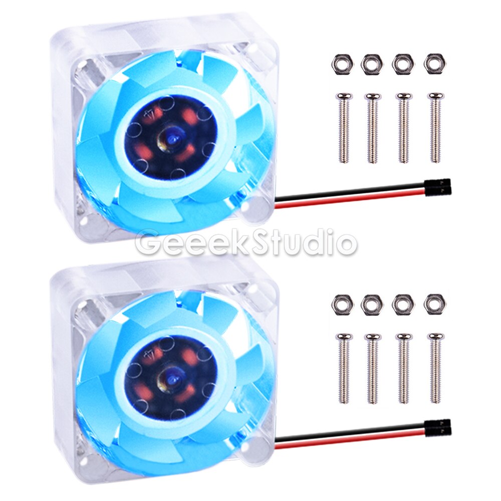 1 Set 2 Pack 40*40*10 Transparent / Black Cooling Fan 4010 Blue Light RGB LED Color Screw for Raspberry Pi 4B / 3 B + / 3: Transparent Blue LED