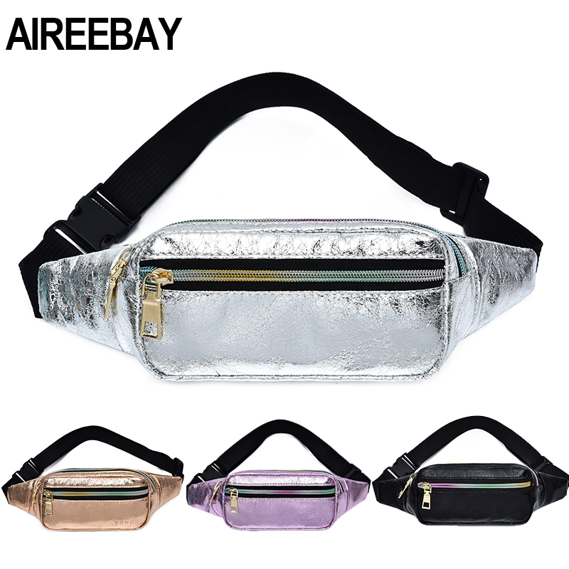 AIREEBAY Style Vintage femmes sac banane holographique PU cuir taille ceinture sacs Messenger sac à bandoulière sac de poitrine pour voyager