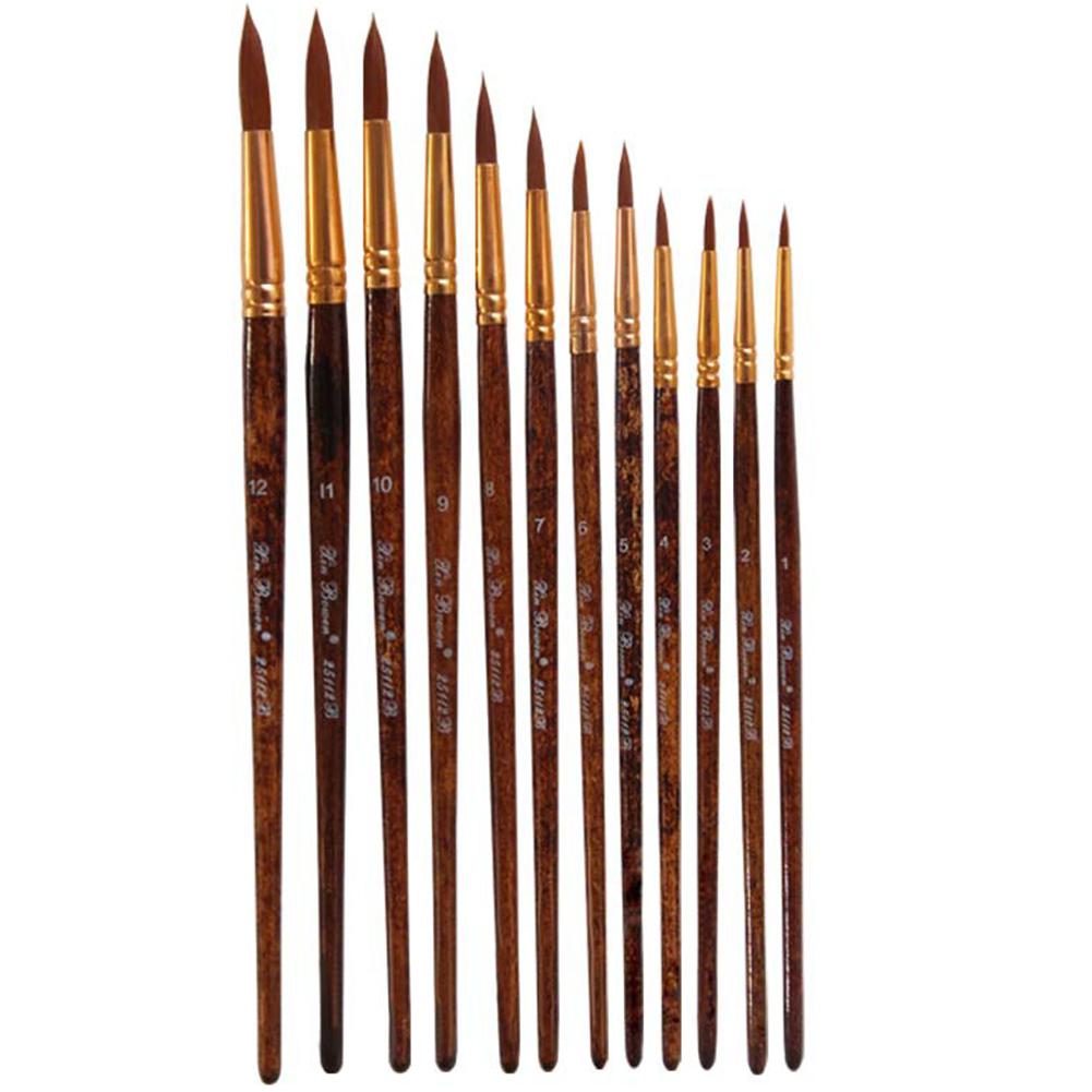 12Pcs Oil Watercolour Drawing Art Painting Drawing Brush Art Supplies Painting Craft Artist Paint Brushes Set: round peak
