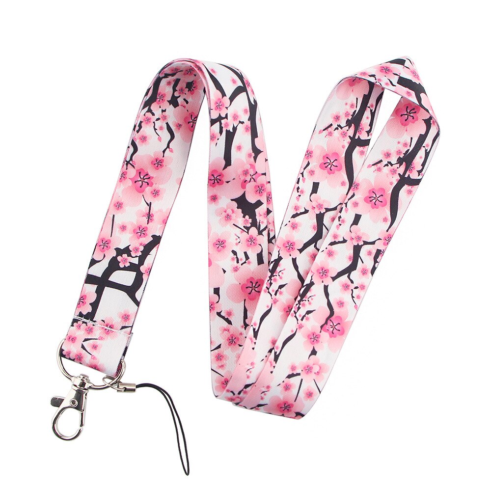 Correa para llavero con de flores rosas, cordón para llaves, tarjeta de identificación, soporte para llave, collar, accesorios de cinta