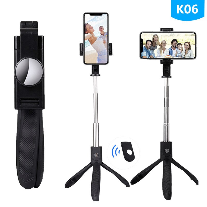 Ilict Model K05 Bluetooth Selfie Stick trípode Live Photo Shoot Selfie Stick Bluetooth Remote: Black and White with Pattern Tripod K06 Rubber Oil