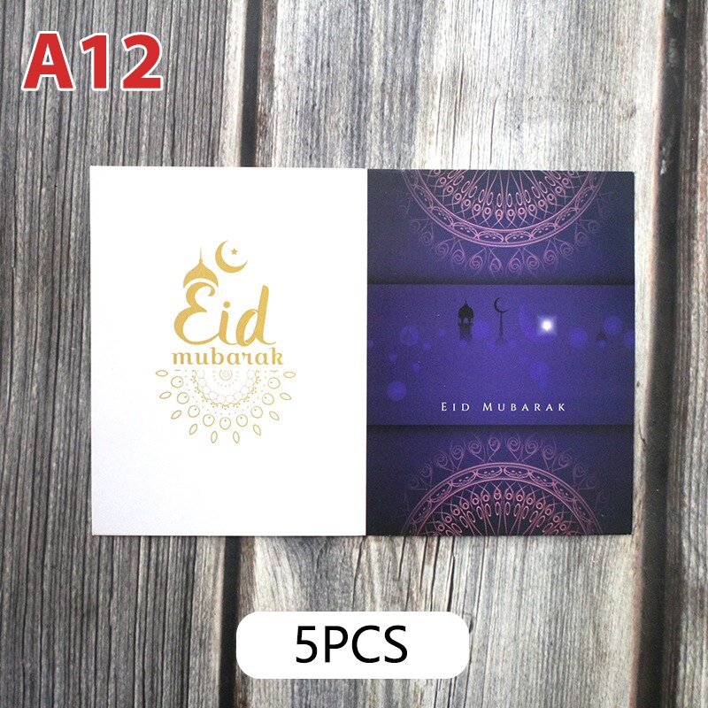 5pcs/set EID MUBARAK Greeting Card Muslim Eid Mubarak Ramadan Blessing Card Ramadan Decoration Festival Card Wish Card: A12