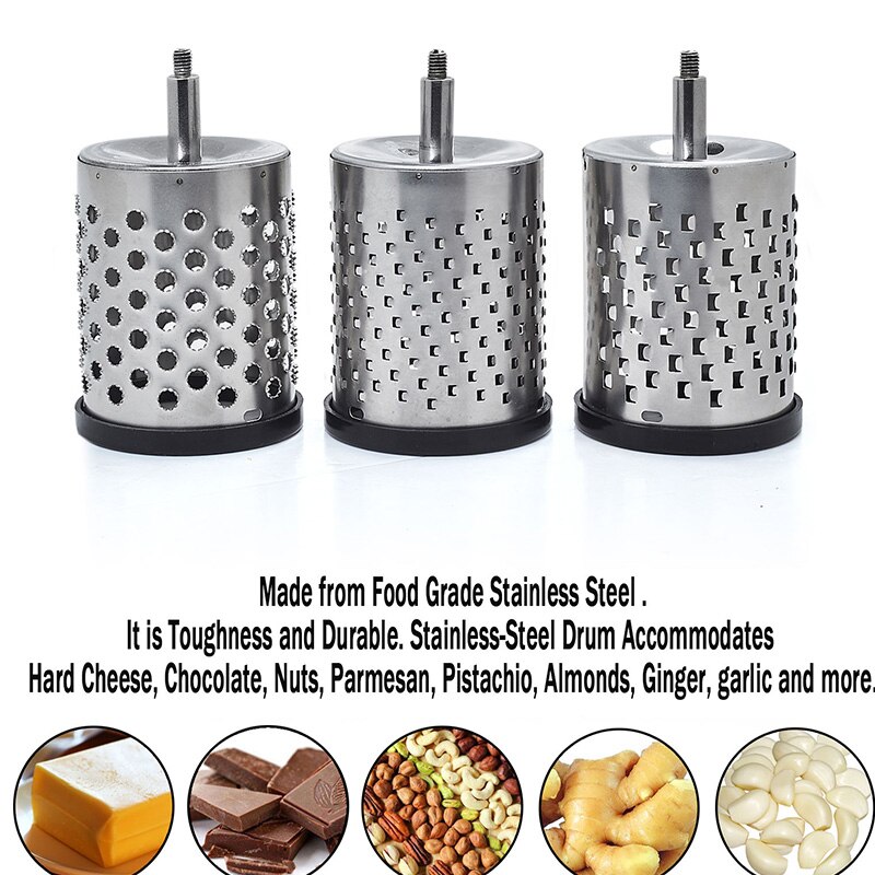 LHS Rotary Cheese Grater Stainless Steel Chocolate Butter Shredder Grinder Interchangeable Sharp Drum Blade Gadgets for Men