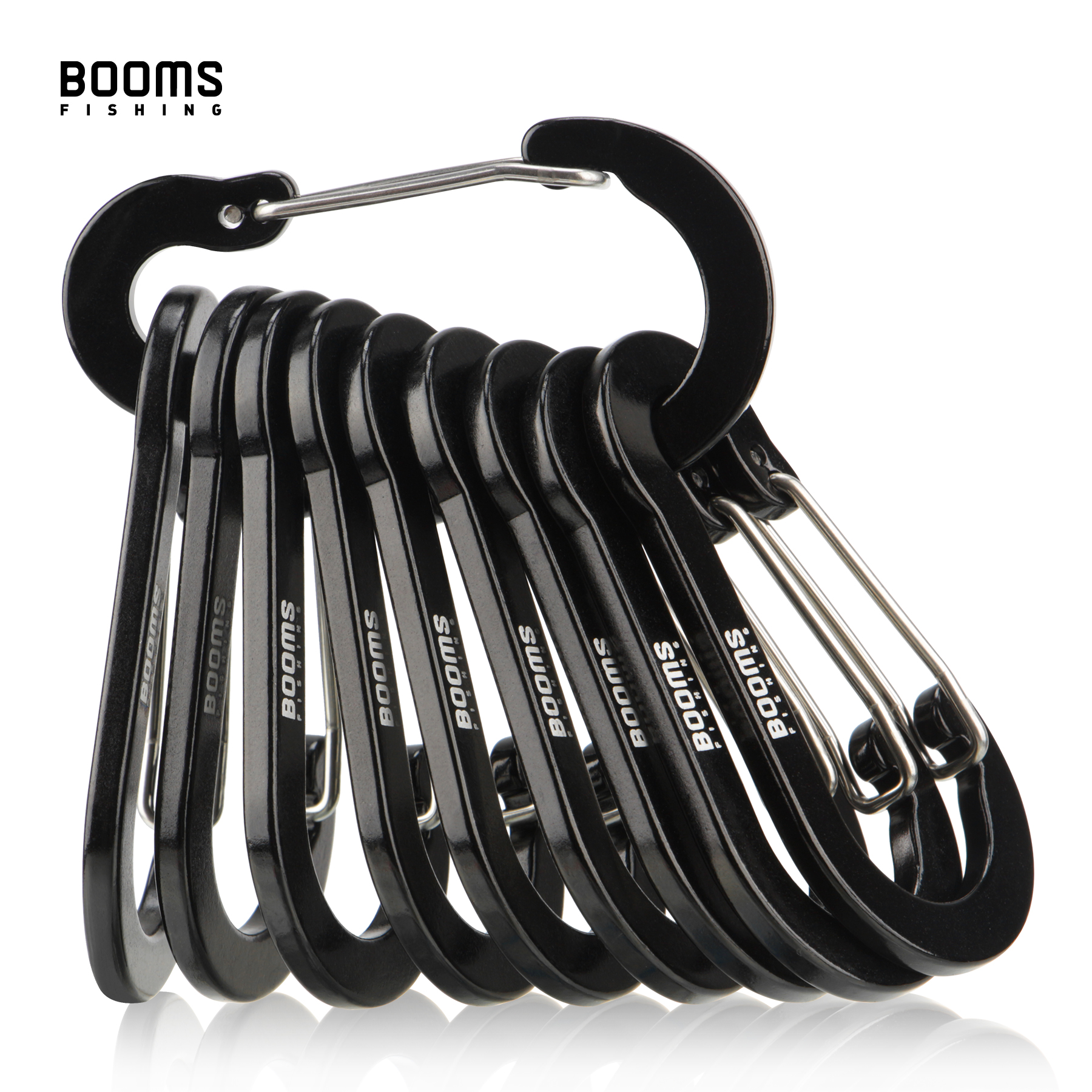 Booms Fishing CC5 MultiUse Carabiner 10Pcs 2.7in/7cm Outdoor Camping Buckle Keychain Aluminum Caribeaner Clip Fishing Acessories: black