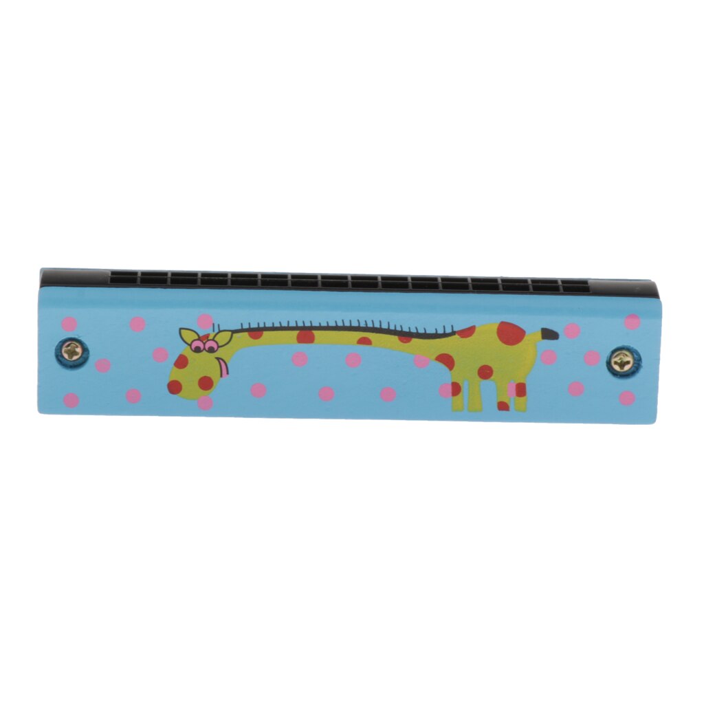 Armónicas pintadas de madera para niños, minijuguete de doble fila con patrón de jirafa