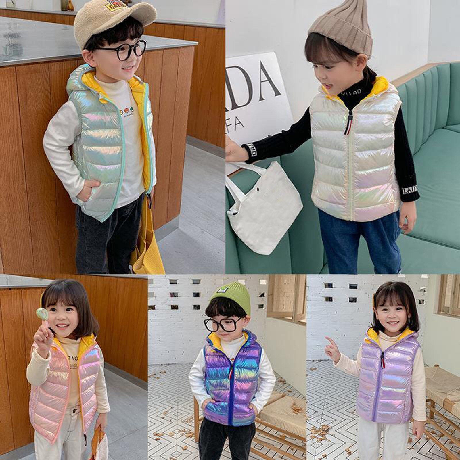 Crianças dos miúdos do bebê meninos meninas colete inverno quente casaco colorido manter quente sem mangas jaqueta com capuz para a menina casaco roupas dos miúdos