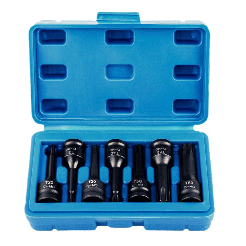 7 Pcs Impact Socket Bits 3/8 Inch Driver Metric Star Torx Hex Spline Ratchet Screwdriver Bit Socket Set Tools