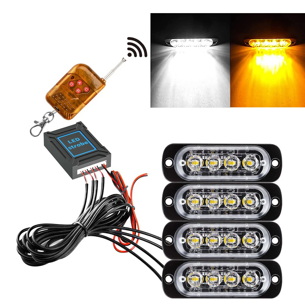 16 LED Wireless Car Emergency Lights Auto Police Strobe Light Blue Red Amber Warning Flashing Lamp 12/24V for Trailer Truck: DEEP BLUE