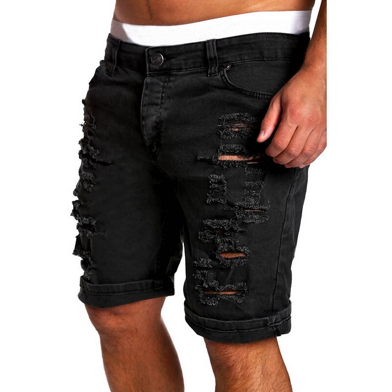 Mode déchiré trou denim shorts hommes noir blanc hakket maigre 304#  droit jeans dekorations shorts shorts hommes vintage