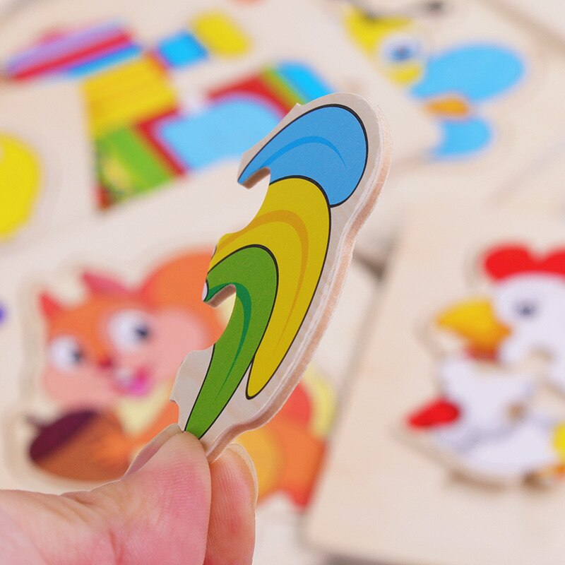 1Pcs baby 3D wooden Animal traffic Jigsaw Puzzle Educational toy early learning cognition kids cartoon grasp intelligence Puzzle