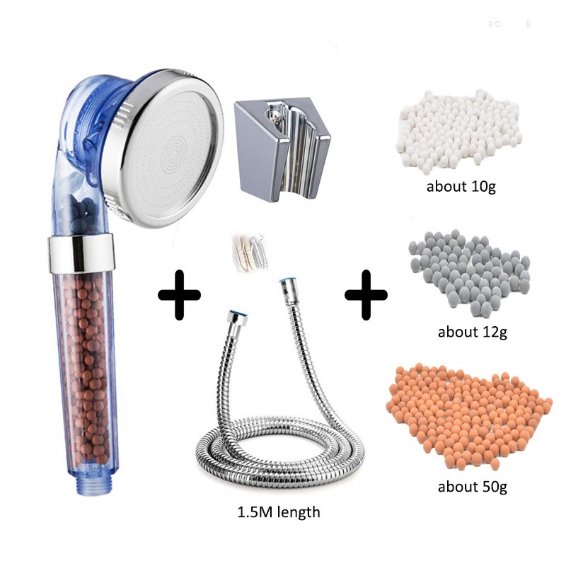 Zloog 3 Function SPA Handheld Shower Head Water Saving Rainfall Filter Shower Head High Pressure with tourmaline balls: Set  F
