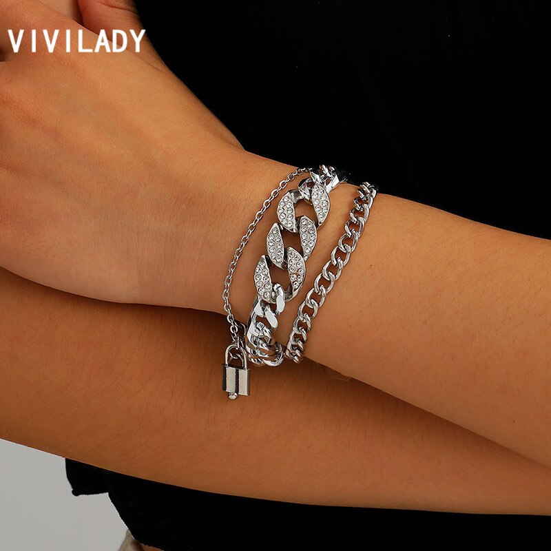 VIVILADY européen multicouche alliage chaîne femmes Bracelet à breloques Chic à la pour femme Punk fête Bijoux