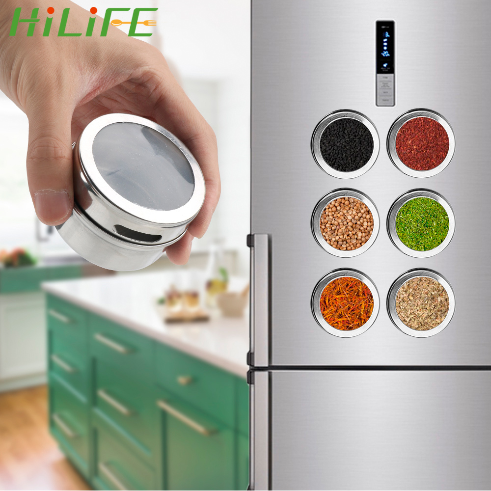 HILIFE With Stickers Magnetic Spice Jar Set Spice Tins Spice Storage Container Pepper Seasoning Sprays Tools Stainless Steel