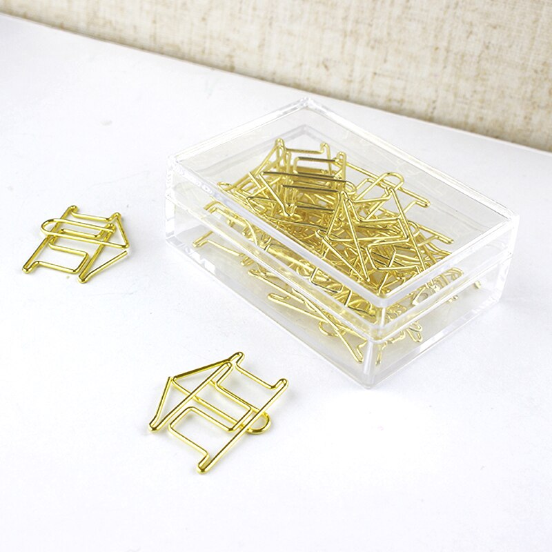 gold House Paper Clip Shape House Pin Gold Office Supplies Folder Stationery Paper Clips Office Accessories Klips Paperclip