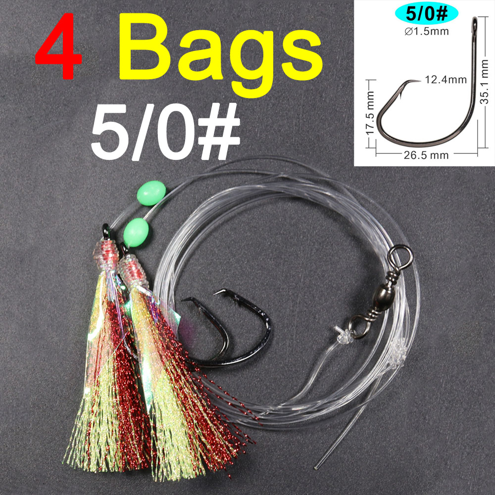 ICERIO 4 Taschen 2 Kreis Haken Sabiki Rig Snapper Rigs Salzwasser Angeln Flashabou Schwanz Rigs Größe 4/0# 5/0# 6/0# 7/0# 8/0#: 4bags Size 5I0