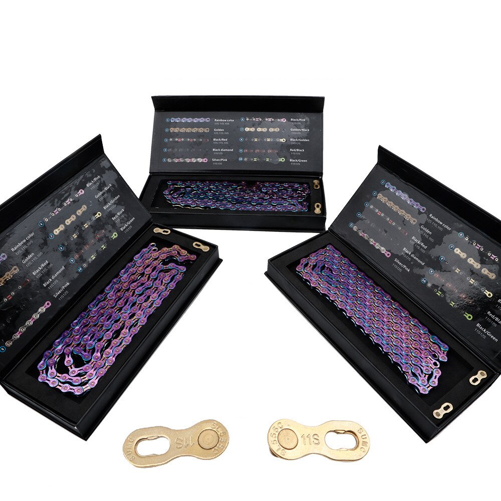 SUMC MTB Mountain Bike Chain Road Folding Bicycle Colorful Rainbow Shift Chain 9 10 11 12 Speed Half Full Hollow Steel Chains