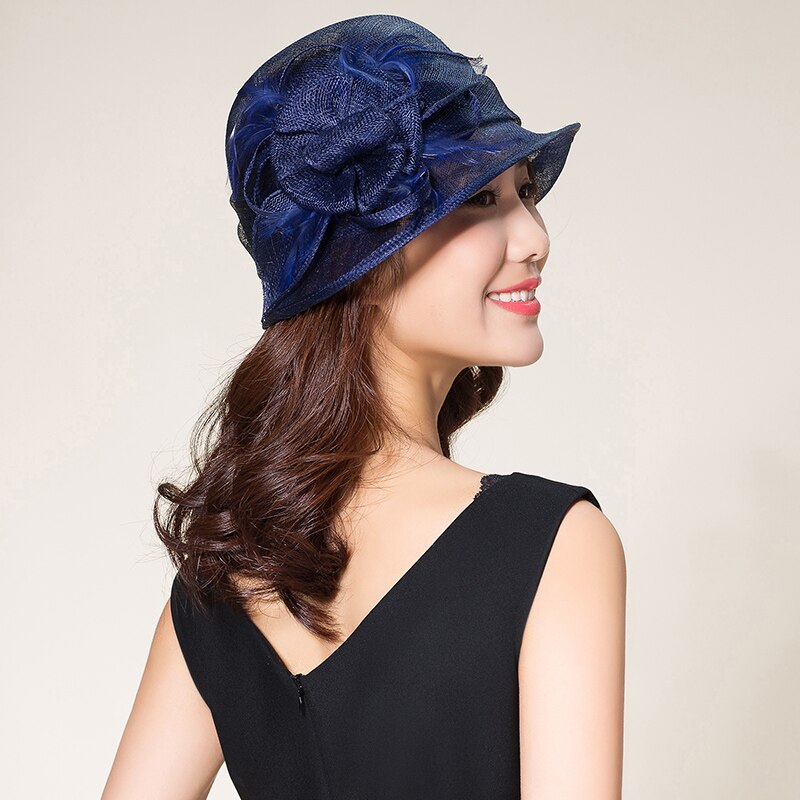 Women Chic Fascinator Hat Cocktail Party Fedora Hat Headwear Bride Wedding Hair Accessories Lady Church Sinamay Hats