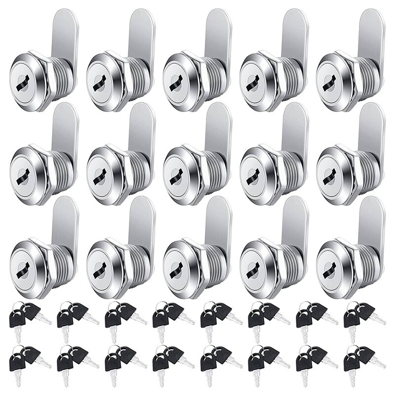 16 Pieces Cabinet Cam Lock Keyed Alike Cylinder Cam Lock 5/8 Inch Zinc Alloy Drawer Lock Secure File Cylinder Lock Keyed: Default Title
