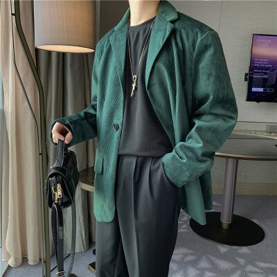 Abrigo informal holgado Estilo Vintage coreano para hombre, traje polar con dos botones, chaqueta de Color sólido con Bolsillo grande