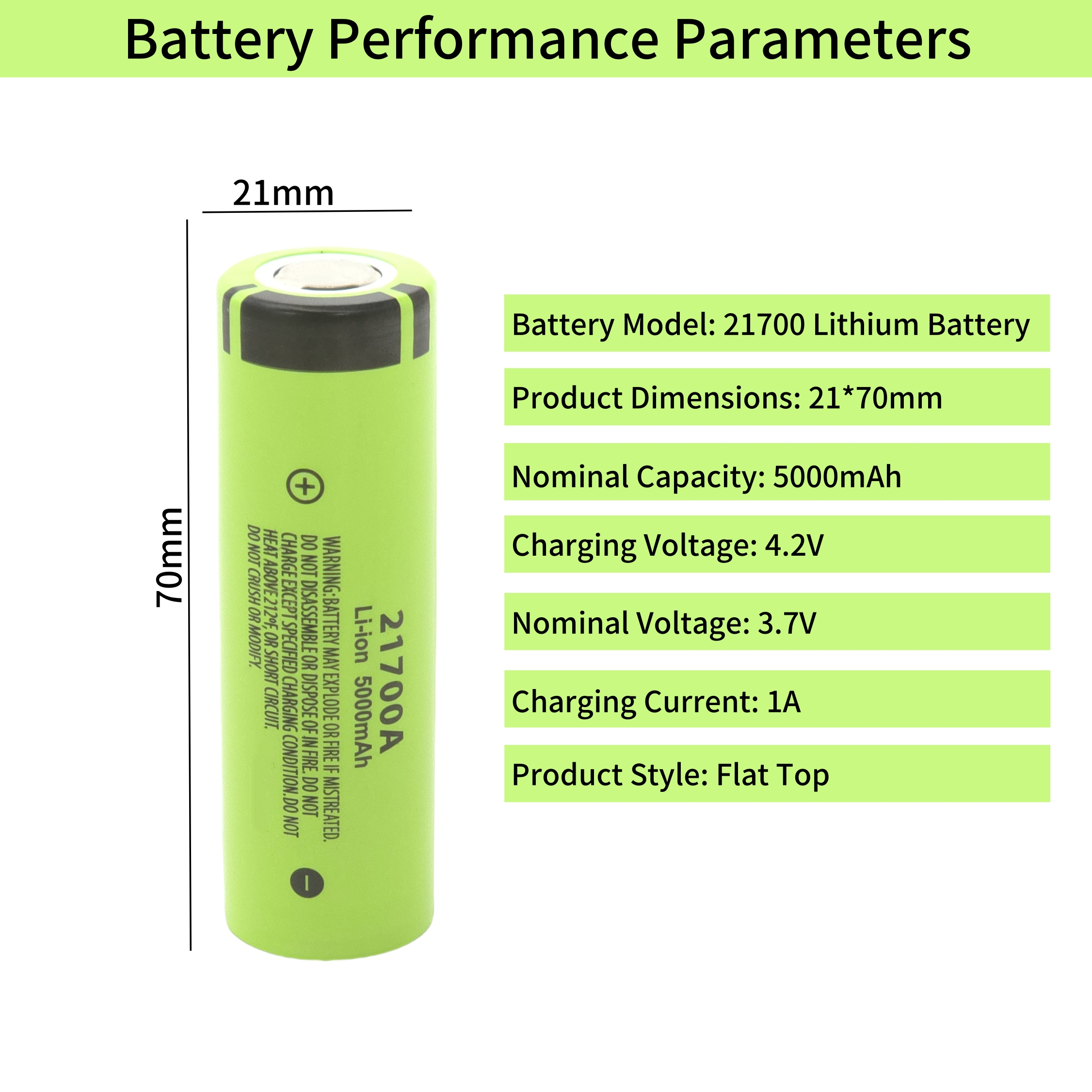 5000mAh High-Drain 21700 Li-ion Battery – Reliable Energy Supply for Lighting & Gear.