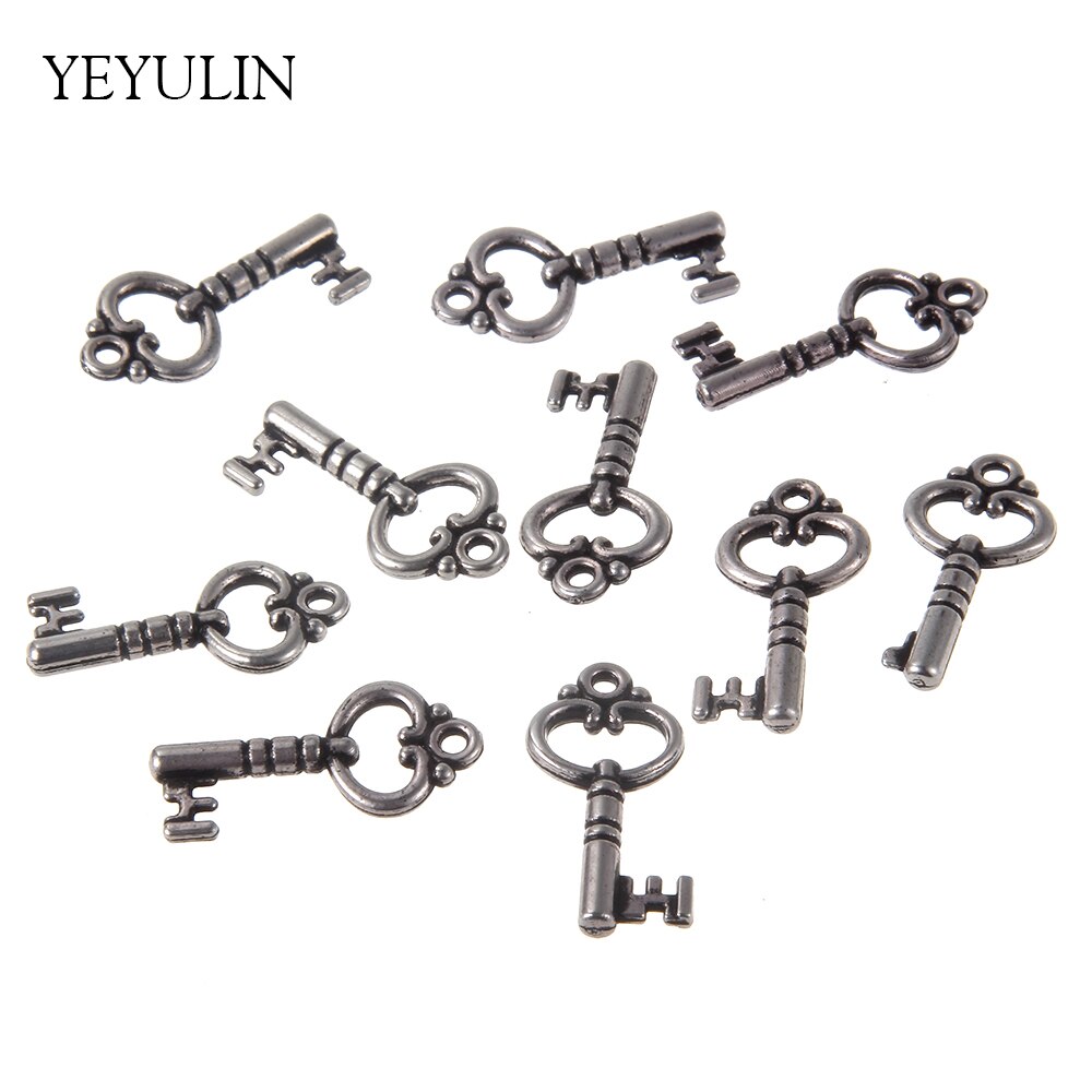 100pcs 26*14mm Silver Color CCB Key Beads Pendants Charms For Women Men DIY Bracelet Jewerly Making Key Findings