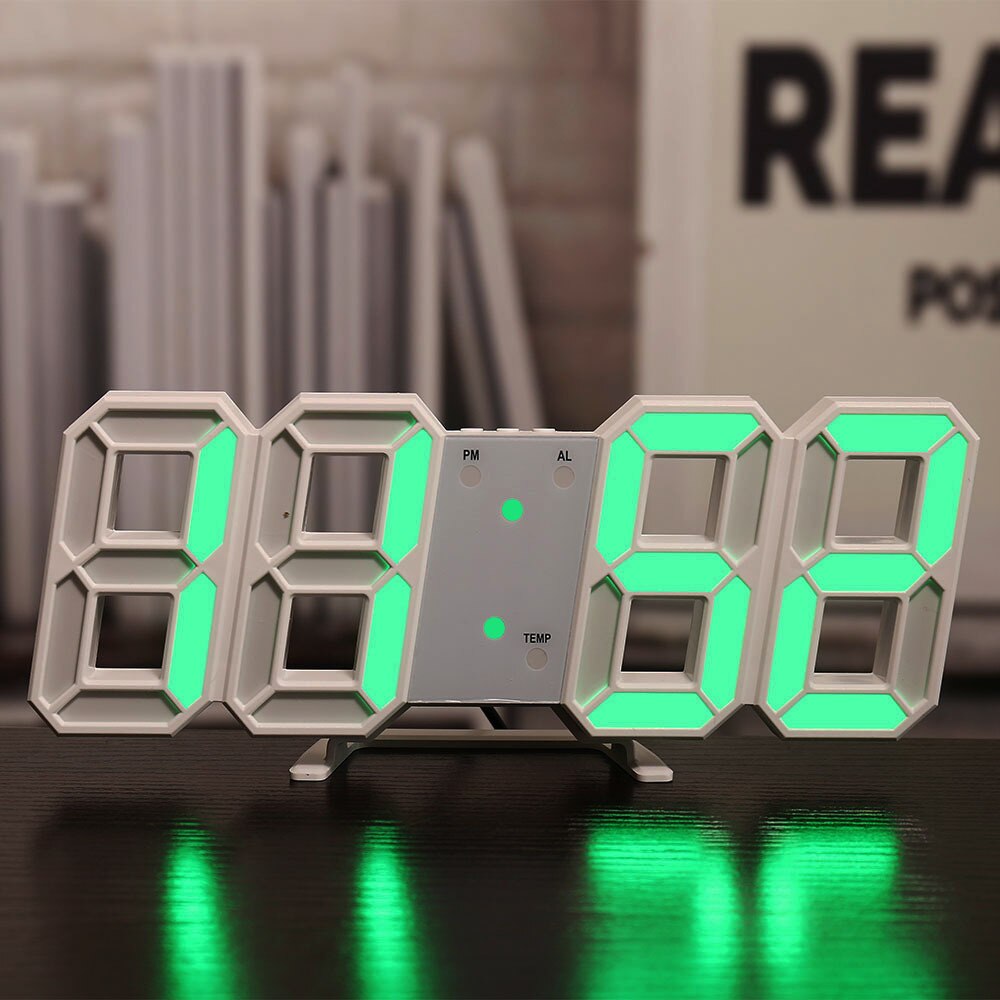 Klok 3d Klok Led Elektronische Klok Creatieve Wekker Woonkamer Wandklok Kalender Thermometer: white green