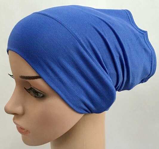 Zachte Modal Inner Hijab Caps Moslim Stretch Tulband Cap Islamitische Underscarf Motorkap Hoed Vrouwelijke Hoofdband Tube Cap Turbante Mujer: Blue