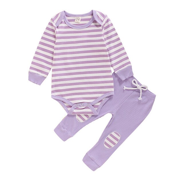 Newborn Baby Girls Boys Tie-Dye Outfit Set Long Sleeve Striped Romper Top + Pants 2Pcs Clothes Suit: B / 6M