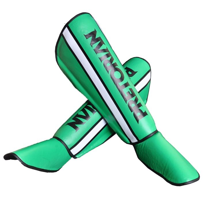 Kick boxing Muay thai MMA-espinilleras de cuero PU para niños y adultos, protectores de piernas para Karate,