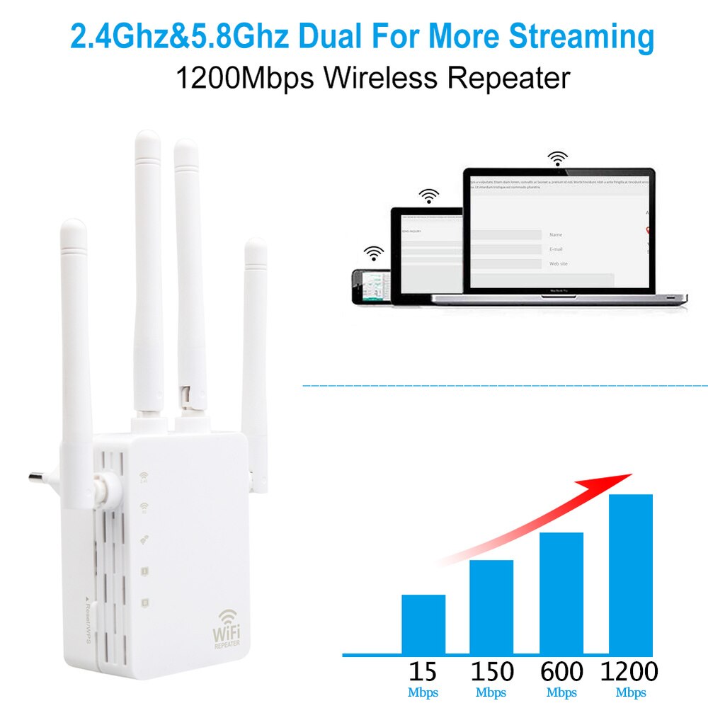 1200 mpbs 300 mbps wifi repeater wifi extender 2.4g 5g trådløs wifi booster wi fi forstærker 5 ghz wi fi signal repeater wi-fi