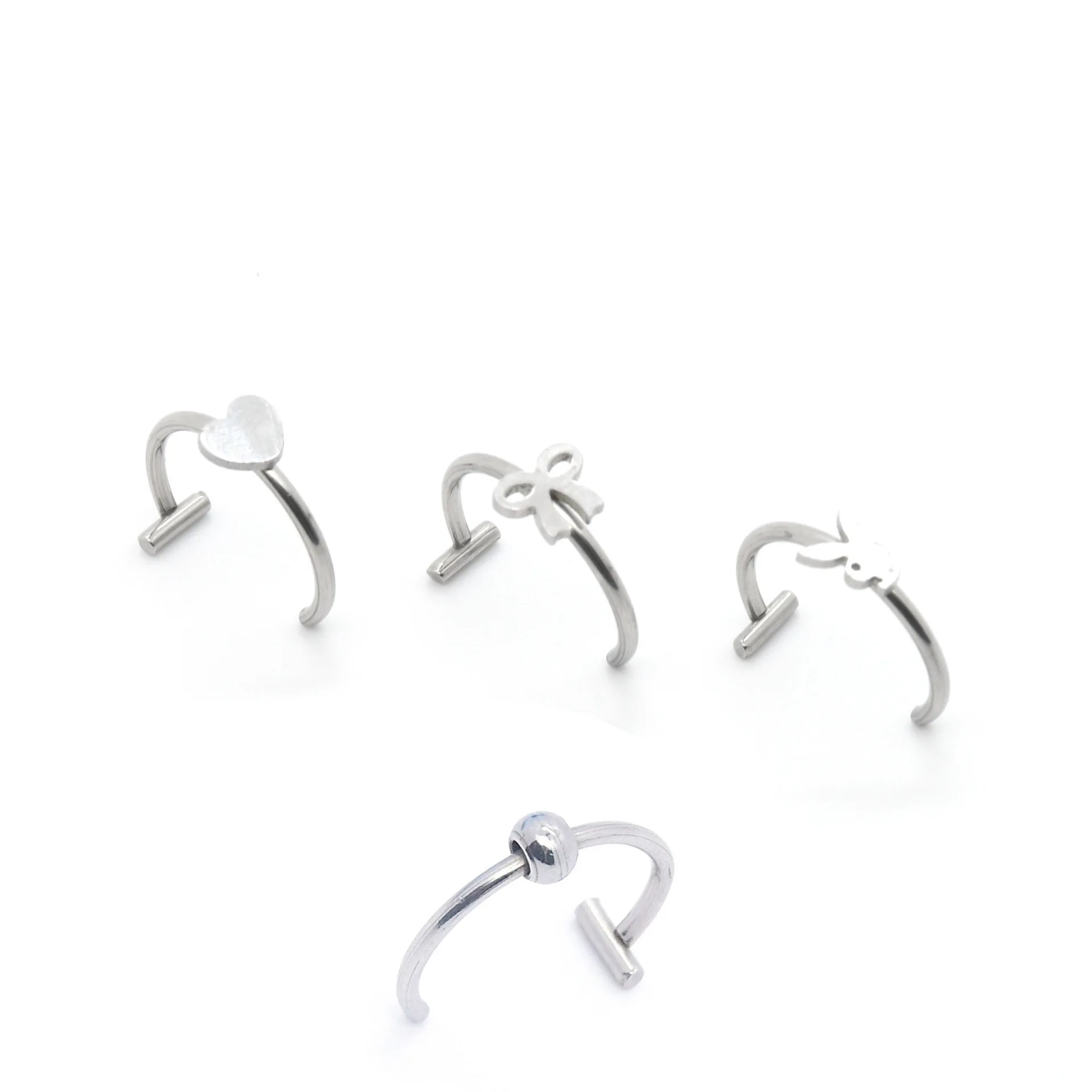 Anillo de labio de acero inoxidable con bisagras para morder las estrellas, Piercing para la nariz, pendientes picantes para chica, corazón, Labret Vertical, joyería para el cuerpo