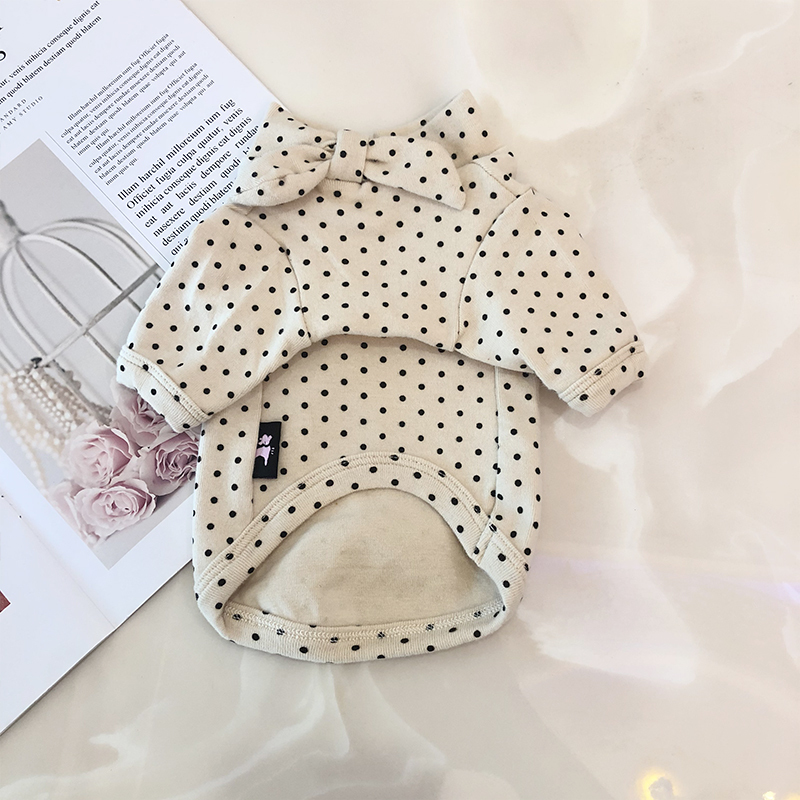 Camiseta con lunares para perro, ropa para perro, camisa para gato y cachorro, ropa para Yorkshire Pomeranian maltés, Bichon Poodle, otoño y primavera: Beige / XL