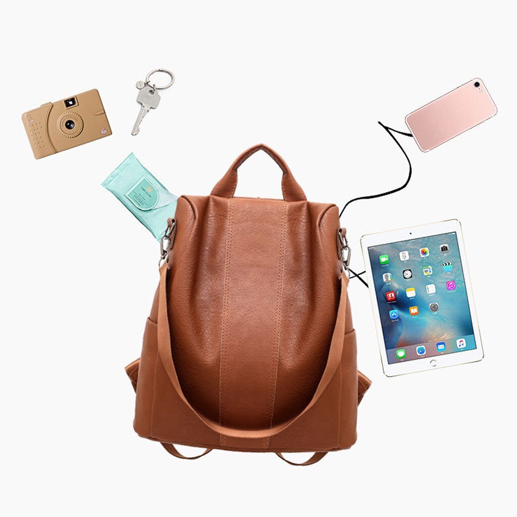 35 # voyage femmes sac à dos PU cuir fermeture éclair dame cartable Anti-vol Camping décontracté fourre-tout doux