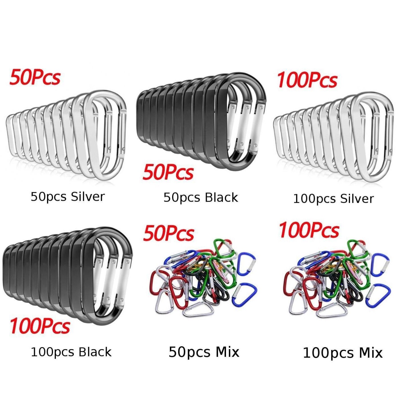 50/100 個ミニキーチェーンバックルカラビナ野外活動安全ポータブルシルバー/黒耐久性のある高品質アルミ