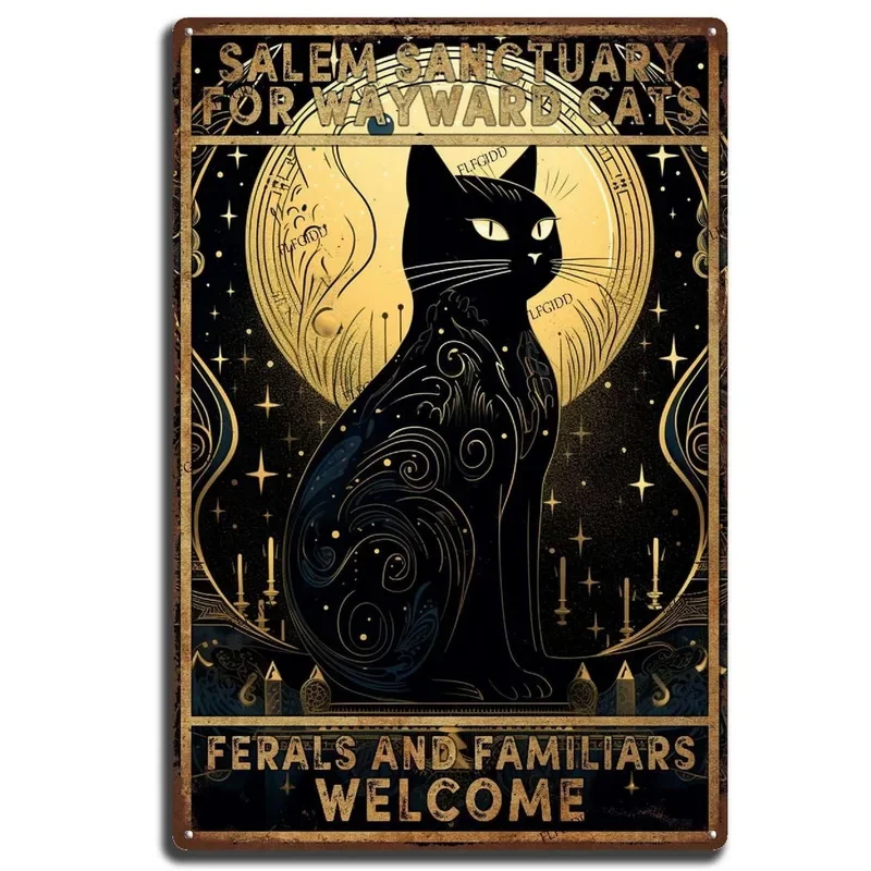 retro Katze Kaffee Metallschild Jahrgang Küchenschilder Wanddekoration Weil Mord ist falsch Lustige Schilder Bar Dekorationen Kunst Poster: L / Goldene