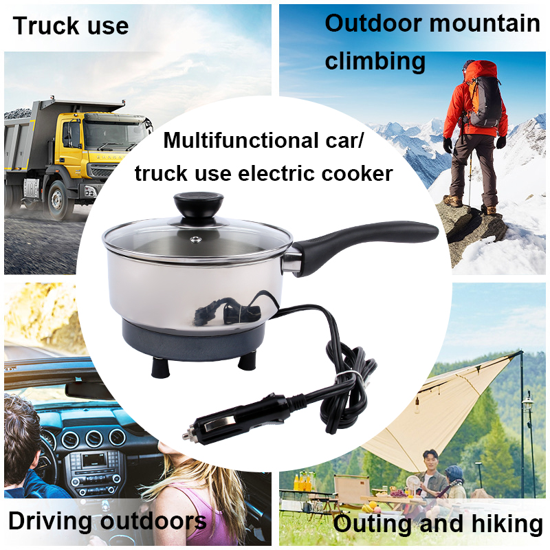 12V/24V Multifunktionale Elektrische Kochpfanne Mini Reiskocher Suppe Eintopf Heizung Pot Reise Auto/Lkw Bratpfanne Lunchbox