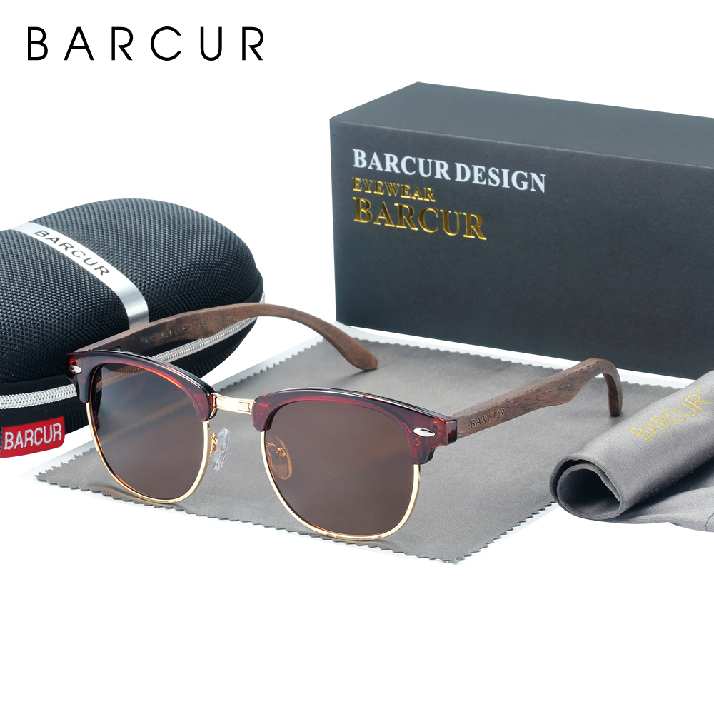 BARCUR gafas de sol de madera Natural para mujer, gafas de sol polarizadas de nogal para hombre, gafas de madera hechas a mano, accesorios, gafas: Gris humo