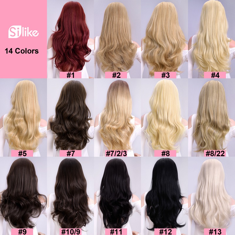 Silike Synthetische 3/4 Halb Perücken 24 Zoll Lange blond Wellenförmige Perücke Mit Clip in Haar Verlängerung 16 Farbe 210g für Schwarz Weiß Frauen