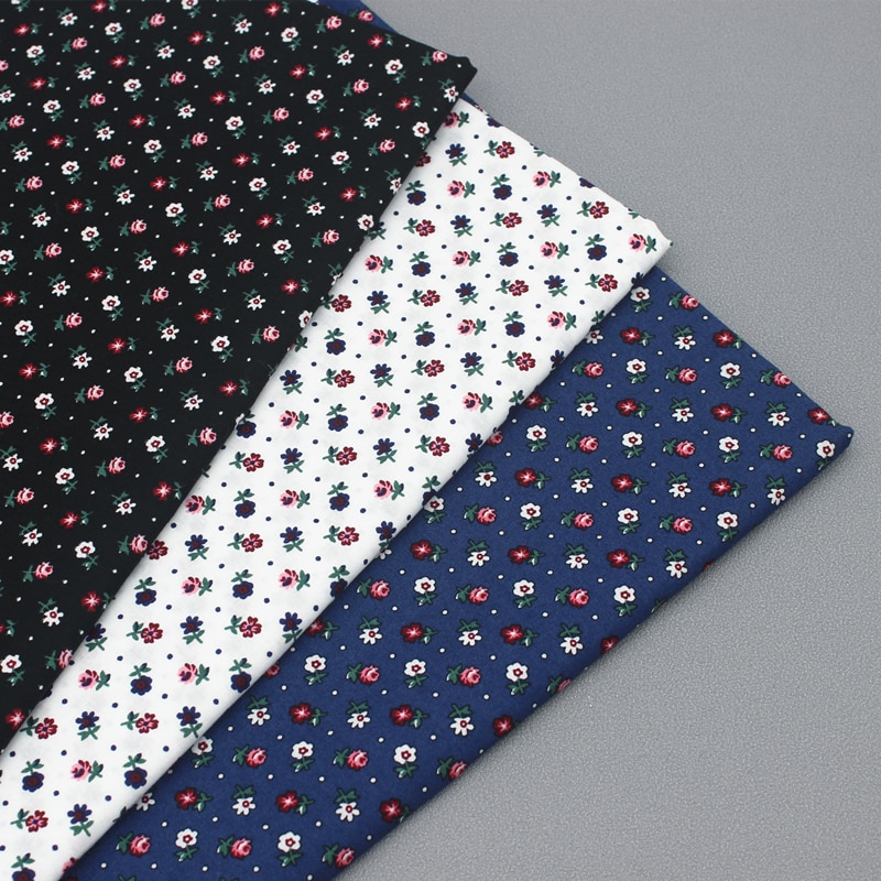 100%  vanlig bomull poplin blå hvit svart små hage blomster trykt bomull poplin stoff 50 x 140cm sjekk stoff lappeteppe