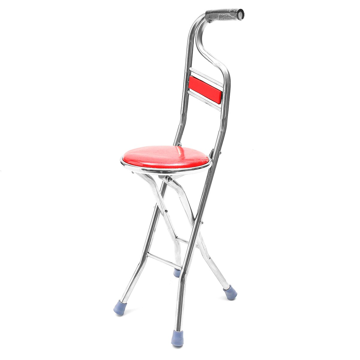 Bastón plegable 2 en 1 portátil, de acero inoxidable, ligero, con asiento, taburete, trípode, muleta portátil para caminar para personas mayores: Red