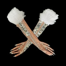 Party Strass Handschoenen Vrouwen Huid Naakt Kleur Ruches Crystal Prom Wedding Lange Handschoenen Danser Zangeres Podium Accessoires