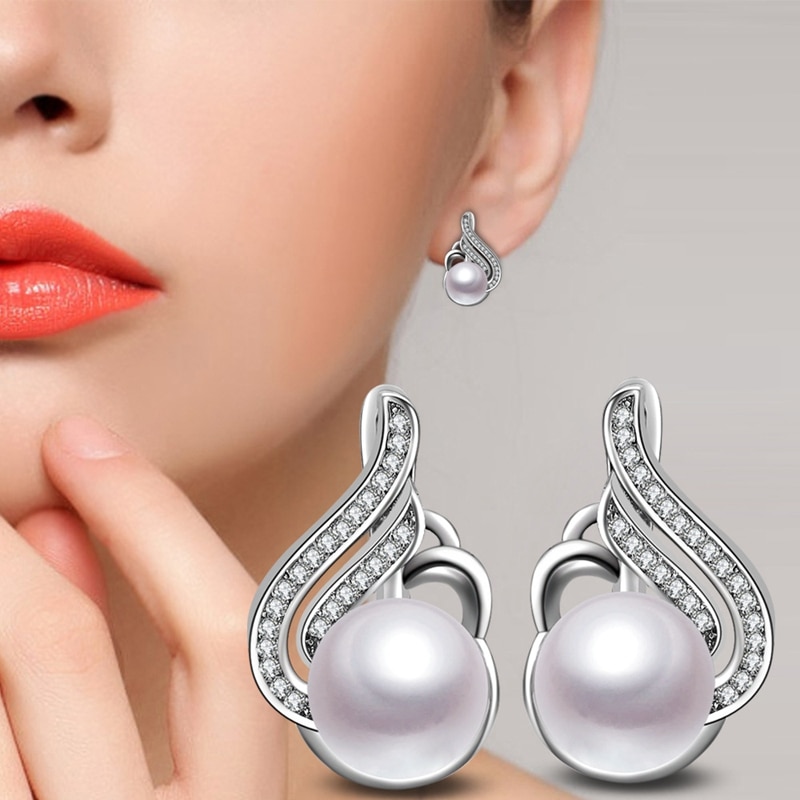 Silver color Jewelry Earrings Simple Imitation Pearl Earrings for Women Jewelry ed54 Boucle d'Oreille Brincos Para