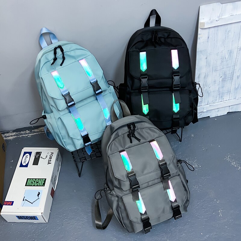 HOCODO Reflective Strip Women Backpack Female Waterproof Nylon Shoulder Bag Multi-Pocket Anti-Theft Backpack Travel Bag