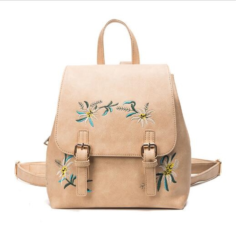 Dida Beer Vrouwen Lederen Rugzakken Vrouwelijke Schooltassen Voor Meisjes Rugzak Kleine Bloemen Borduren Bloemen Rugzak Mochila