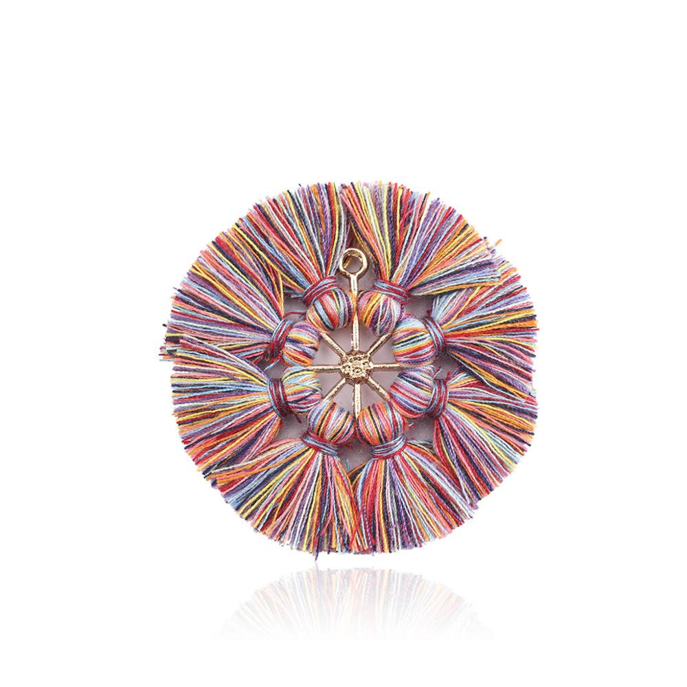 5Pcs/lot Alloy Tassels Charms Pendant Earring 8 Colors Round Pendant Necklace Findings for DIY Jewelry Making Accessories: T0447MI00