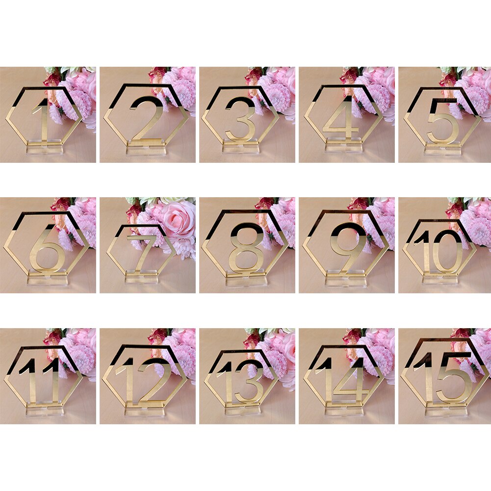 1~10/15/20 Number Table Signs For Wedding Party Decor Silver Or Gold Roman Number Centerpiece Hexagon Table Seat Card #734